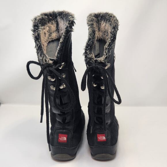 The North Face Janey Black Suede Moccasin Winter Boots Size 6 Faux Fur Lining - Picture 6 of 9